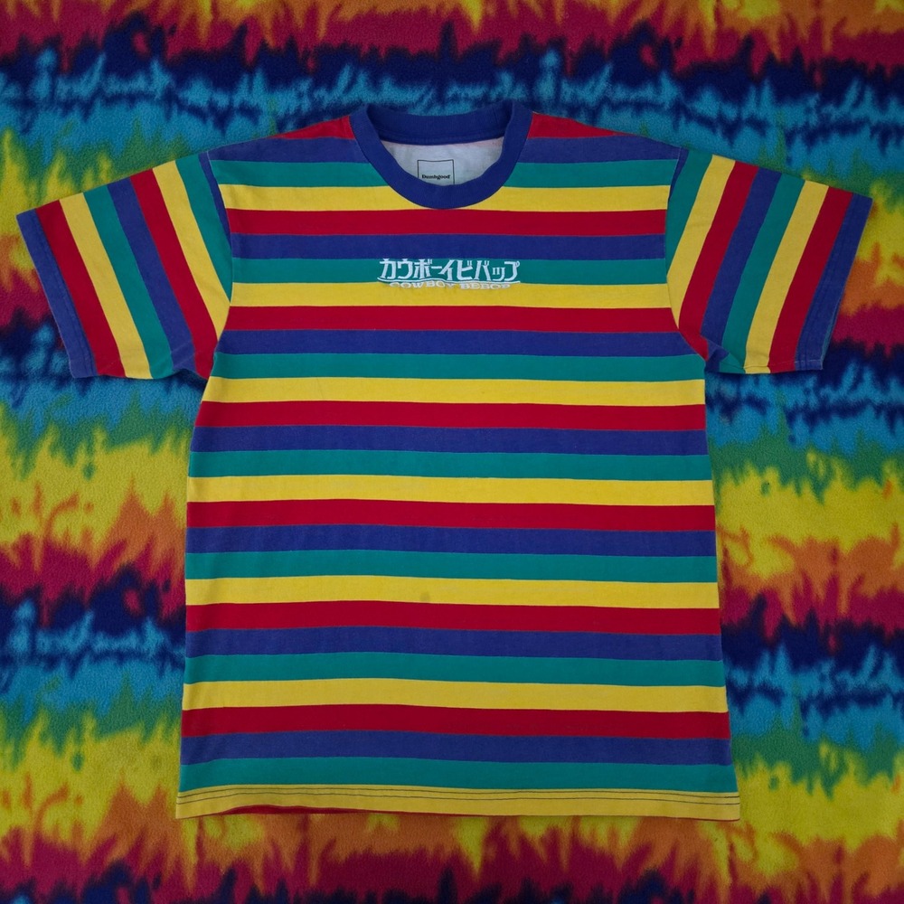 Dumbgood Cowboy Bebop Striped Anime T-Shirt Mens Medium Multi-Color Cotton Tee